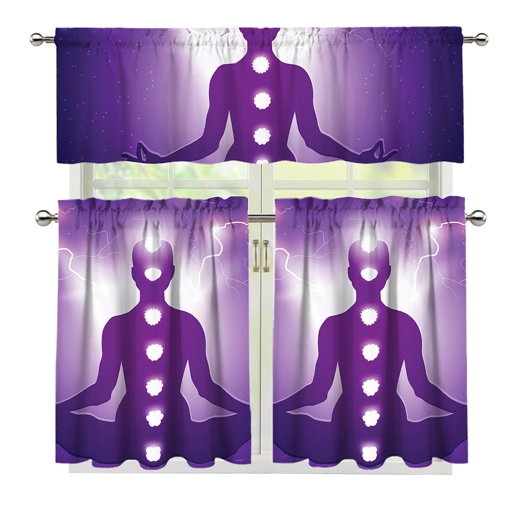Power Of Seven Chakras Print 3 Piece Kitchen Curtains