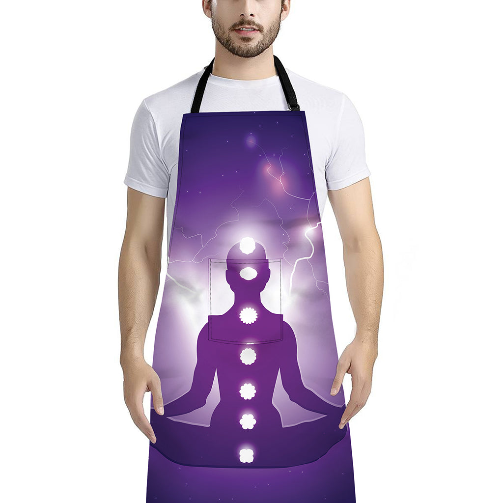 Power Of Seven Chakras Print Bib Apron With Pocket