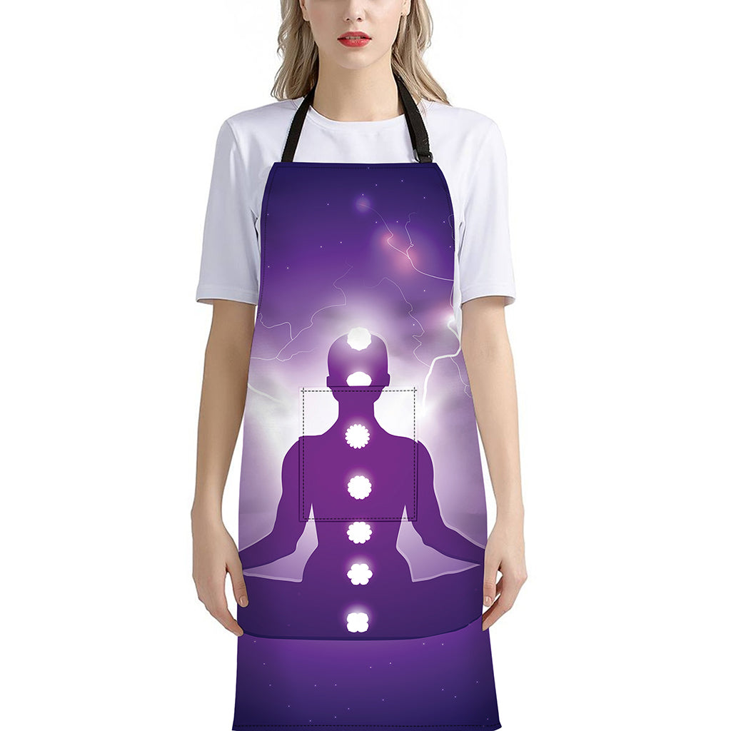 Power Of Seven Chakras Print Bib Apron With Pocket