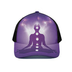 Power Of Seven Chakras Print Black Mesh Trucker Cap