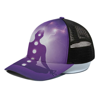 Power Of Seven Chakras Print Black Mesh Trucker Cap