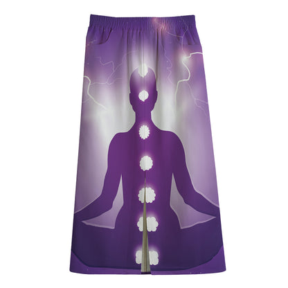 Power Of Seven Chakras Print Cotton Front Slit Maxi Skirt