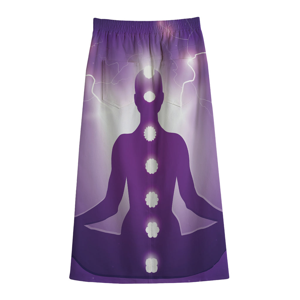 Power Of Seven Chakras Print Cotton Front Slit Maxi Skirt