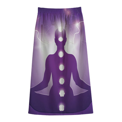 Power Of Seven Chakras Print Cotton Front Slit Maxi Skirt