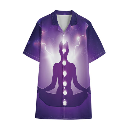 Power Of Seven Chakras Print Cotton Hawaiian Shirt