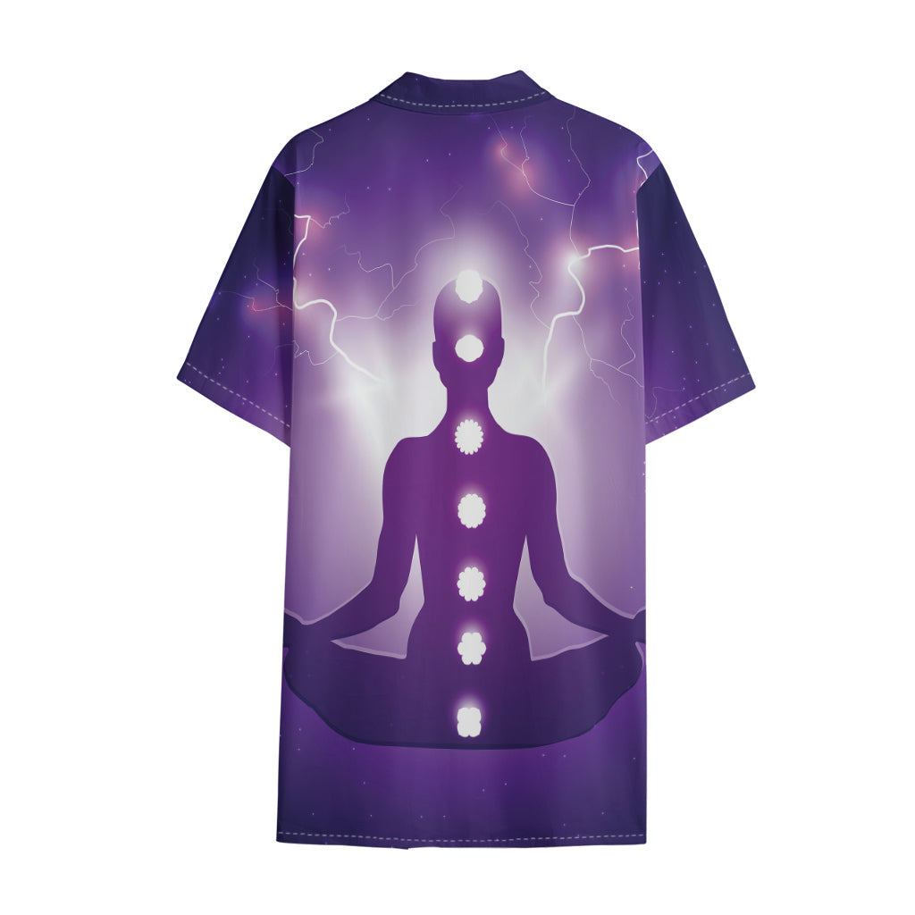 Power Of Seven Chakras Print Cotton Hawaiian Shirt