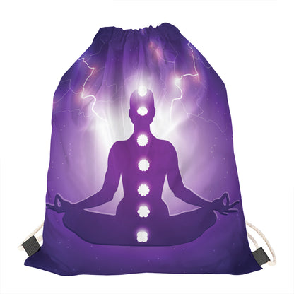 Power Of Seven Chakras Print Drawstring Bag