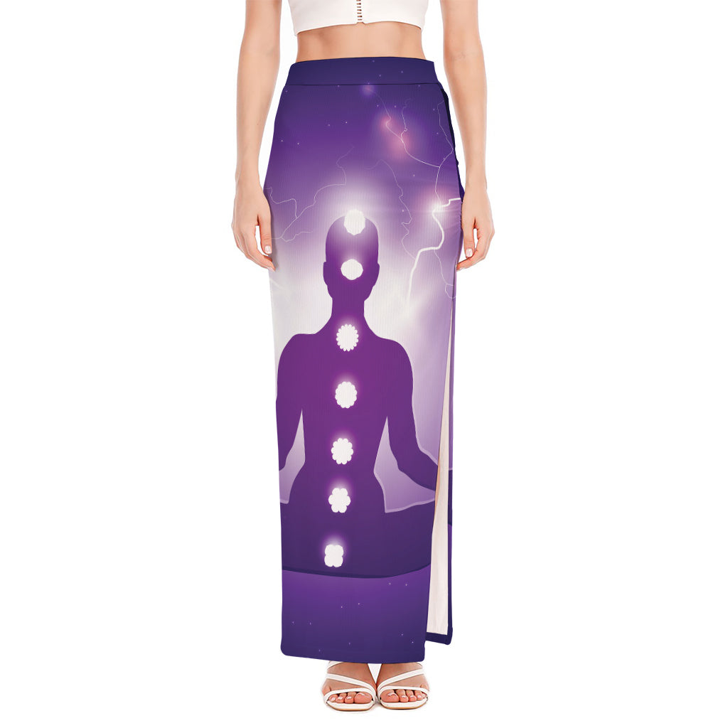 Power Of Seven Chakras Print High Slit Maxi Skirt