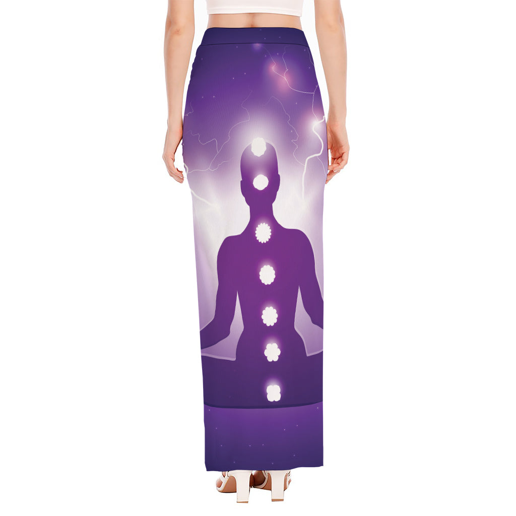 Power Of Seven Chakras Print High Slit Maxi Skirt