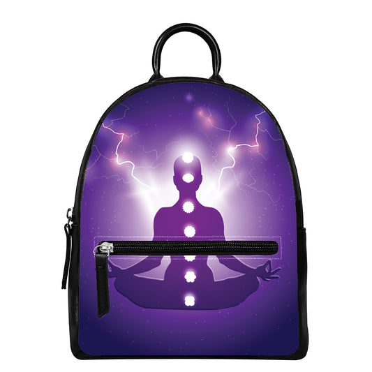 Power Of Seven Chakras Print Leather Backpack