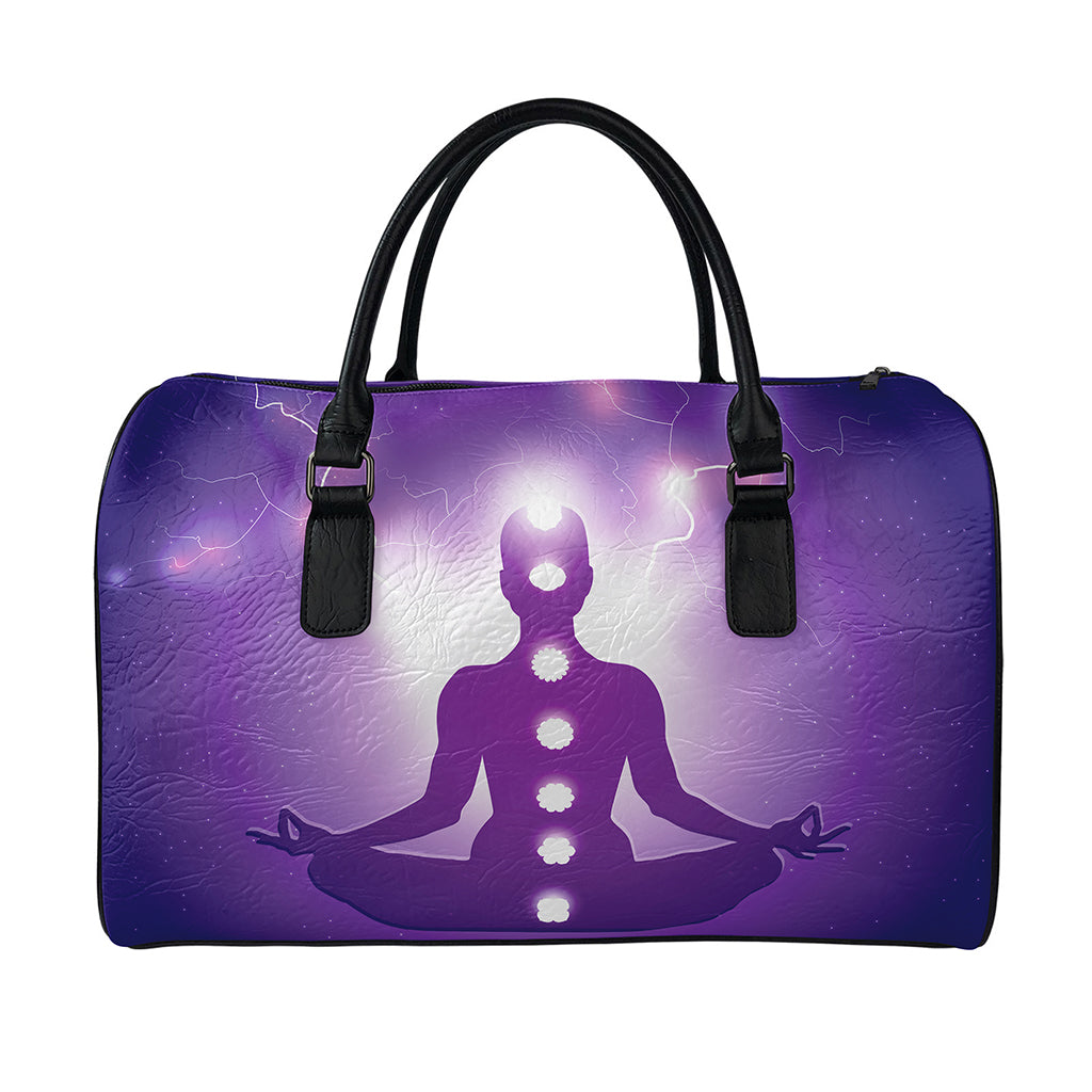 Power Of Seven Chakras Print Leather Duffle Bag