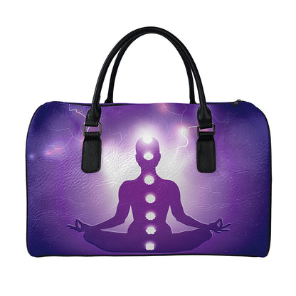 Power Of Seven Chakras Print Leather Duffle Bag