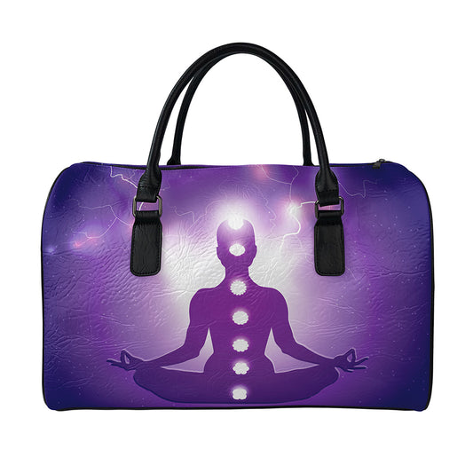 Power Of Seven Chakras Print Leather Duffle Bag