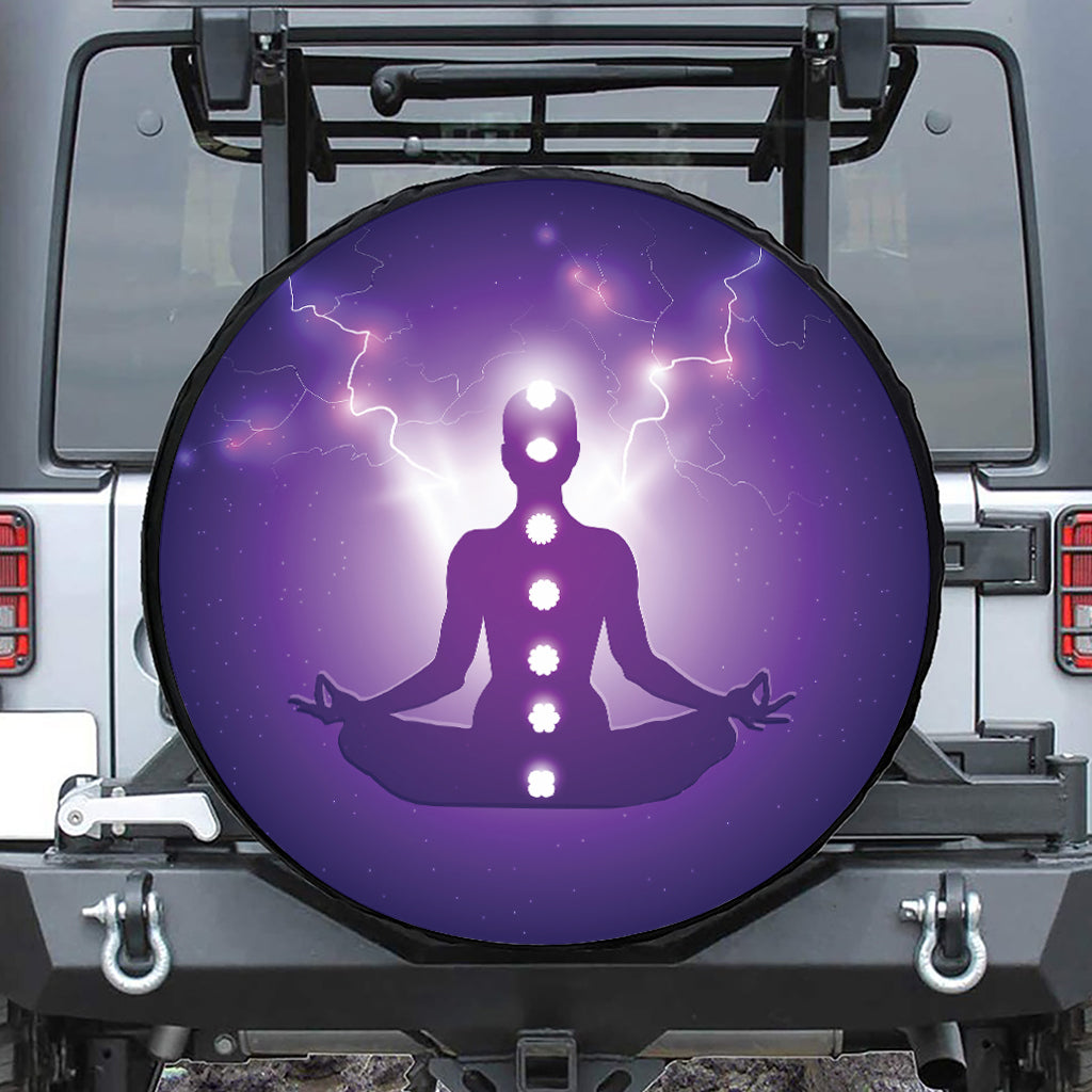 Power Of Seven Chakras Print Leather Spare Tire Cover