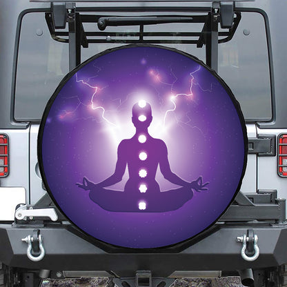 Power Of Seven Chakras Print Leather Spare Tire Cover