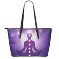 Power Of Seven Chakras Print Leather Tote Bag With Zipper