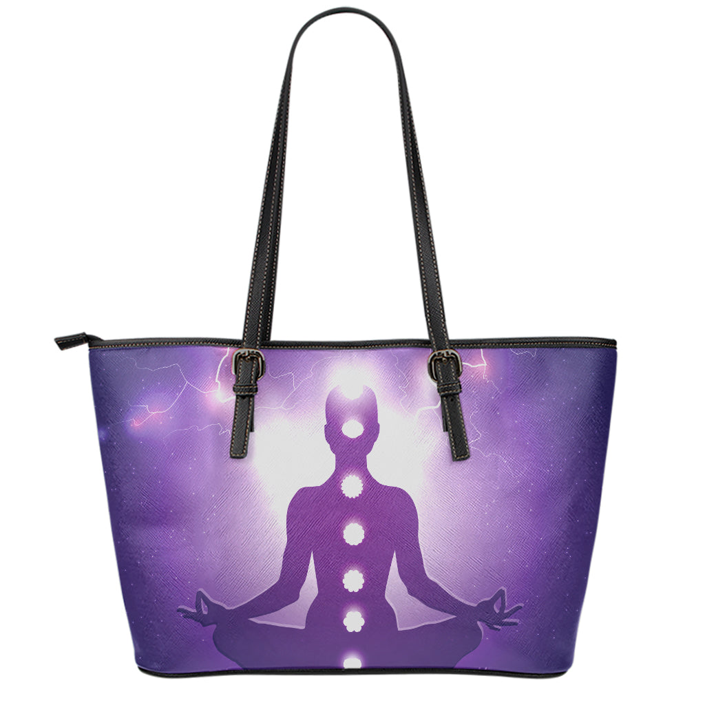Power Of Seven Chakras Print Leather Tote Bag