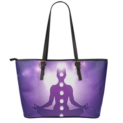 Power Of Seven Chakras Print Leather Tote Bag