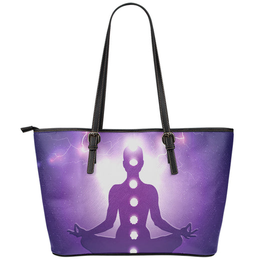Power Of Seven Chakras Print Leather Tote Bag