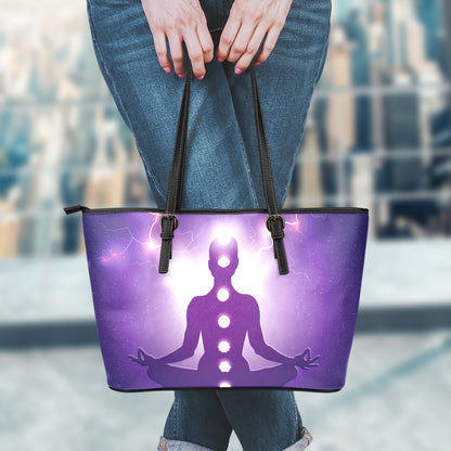 Power Of Seven Chakras Print Leather Tote Bag