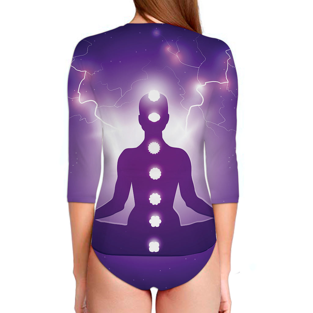 Power Of Seven Chakras Print Long Sleeve Swimsuit