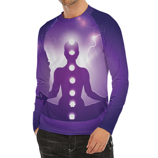 Power Of Seven Chakras Print Men's Long Sleeve Rash Guard