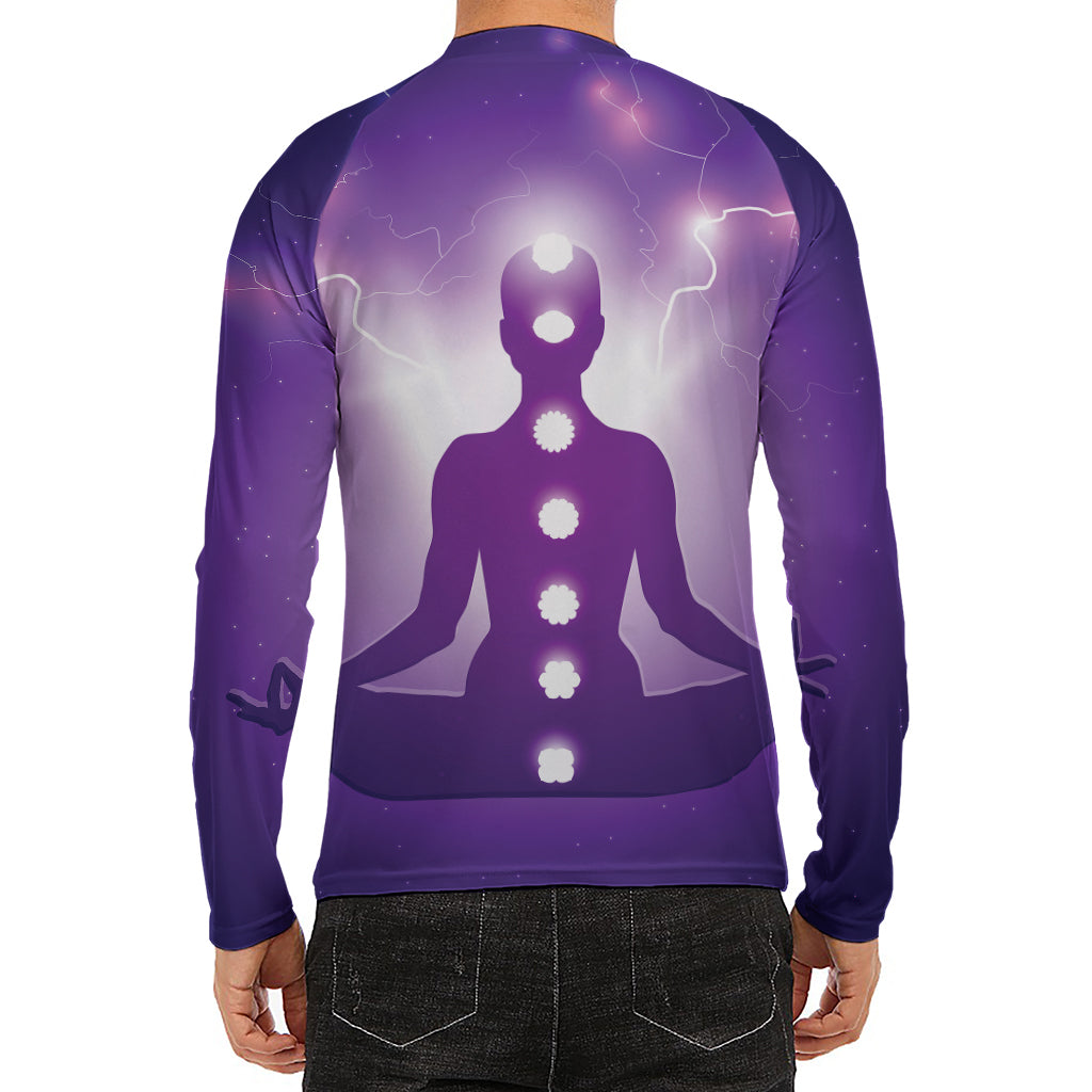 Power Of Seven Chakras Print Men's Long Sleeve Rash Guard