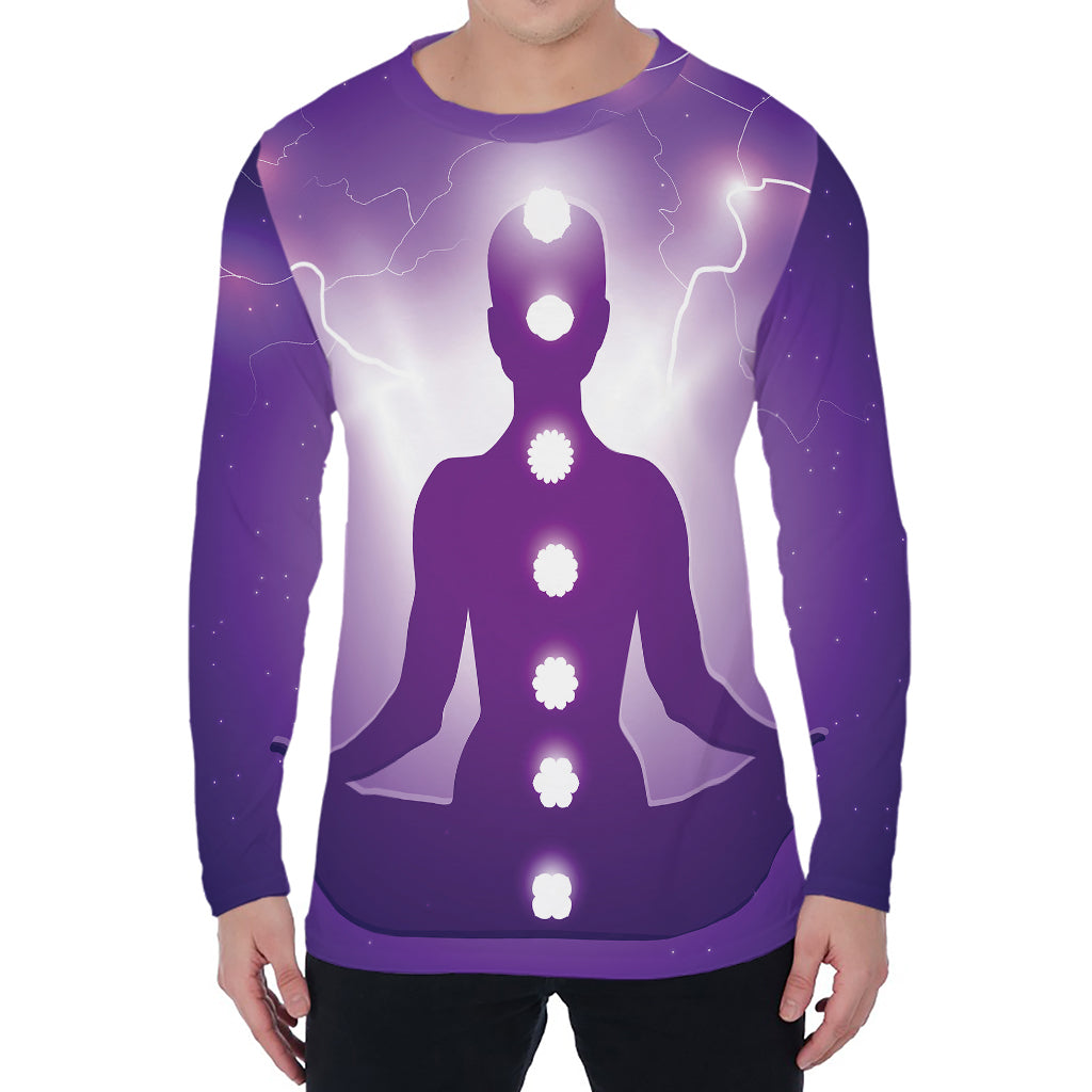 Power Of Seven Chakras Print Men's Long Sleeve T-Shirt