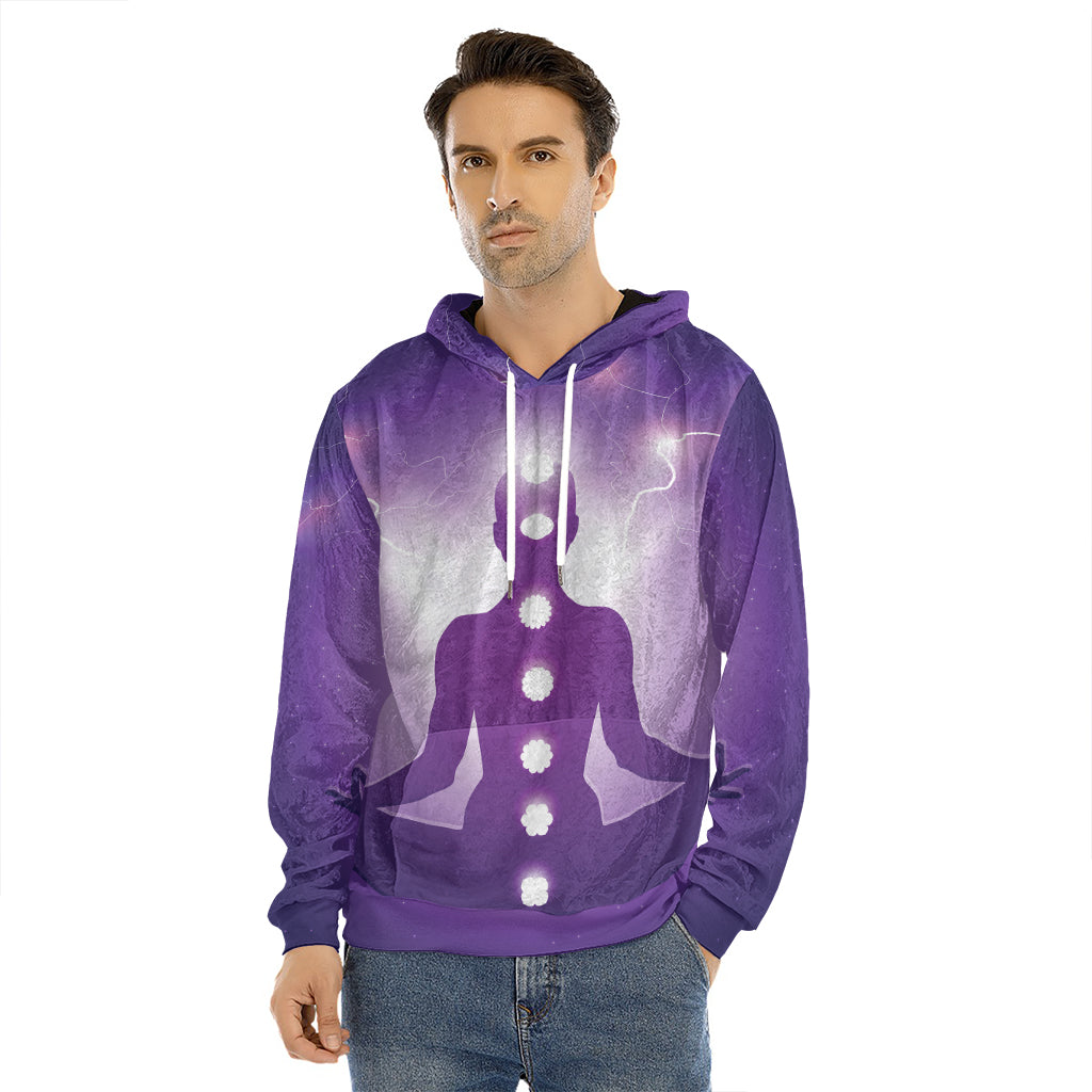 Power Of Seven Chakras Print Men's Velvet Pullover Hoodie