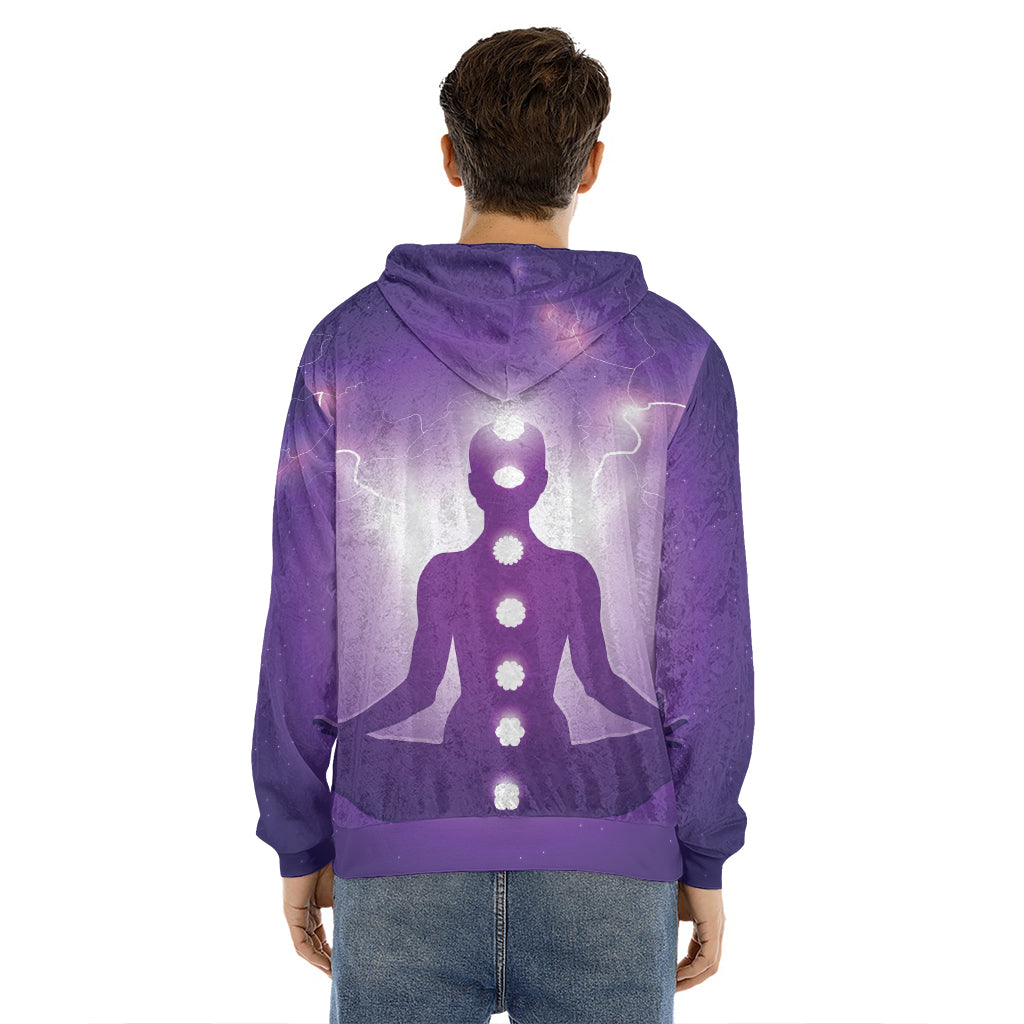 Power Of Seven Chakras Print Men's Velvet Pullover Hoodie