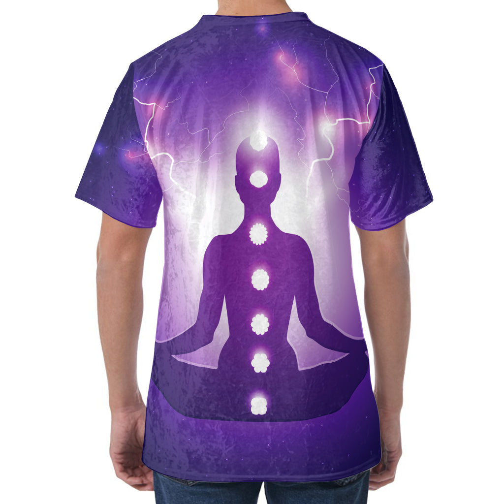 Power Of Seven Chakras Print Men's Velvet T-Shirt