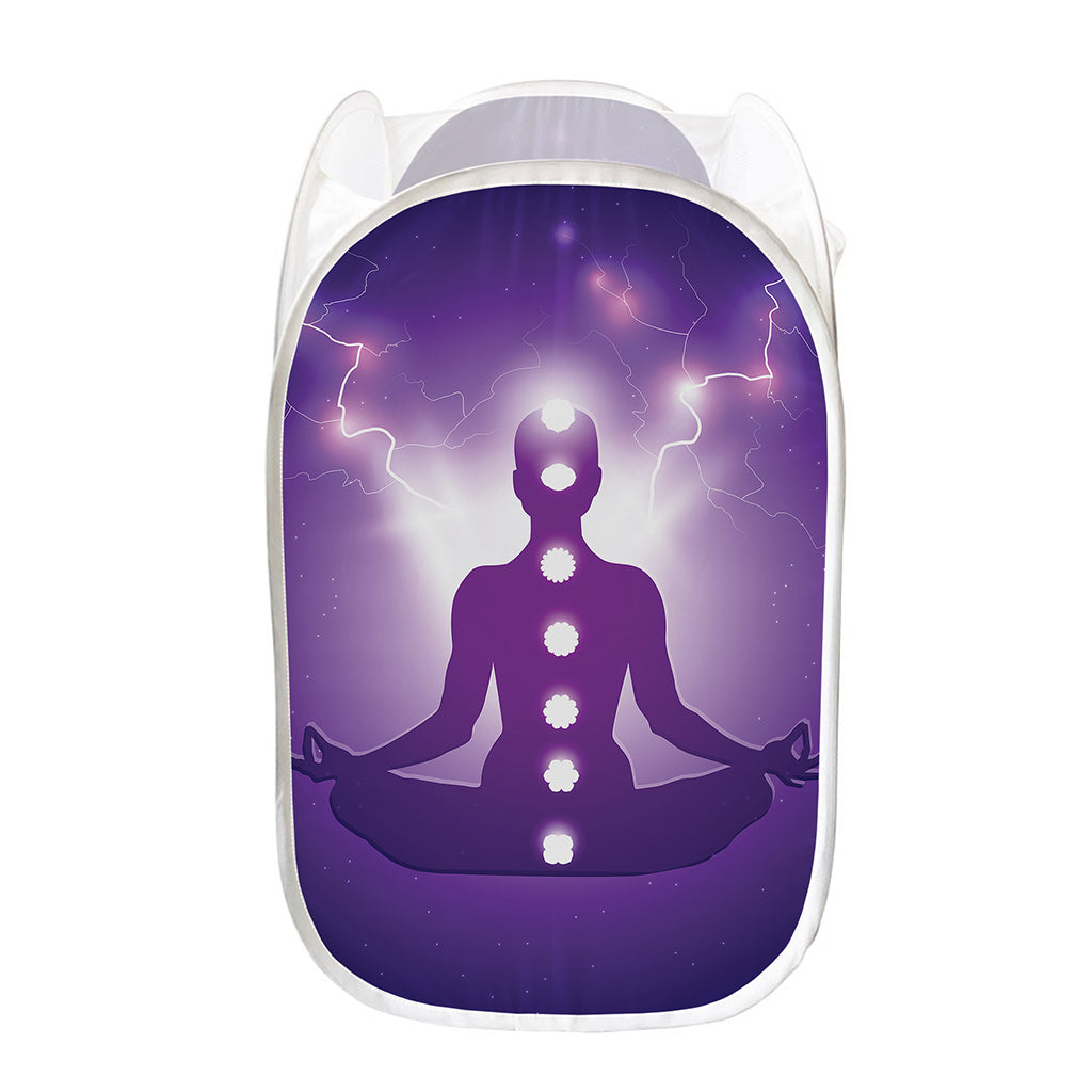 Power Of Seven Chakras Print Mesh Laundry Hamper