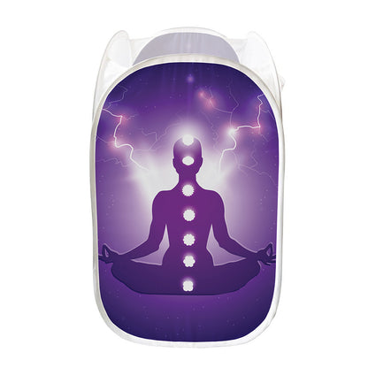 Power Of Seven Chakras Print Mesh Laundry Hamper