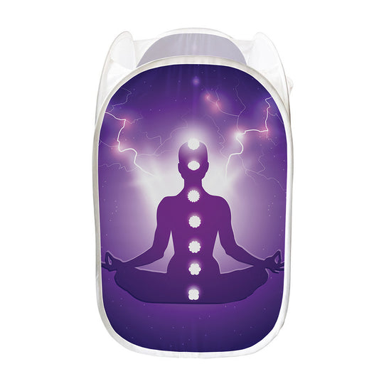 Power Of Seven Chakras Print Mesh Laundry Hamper