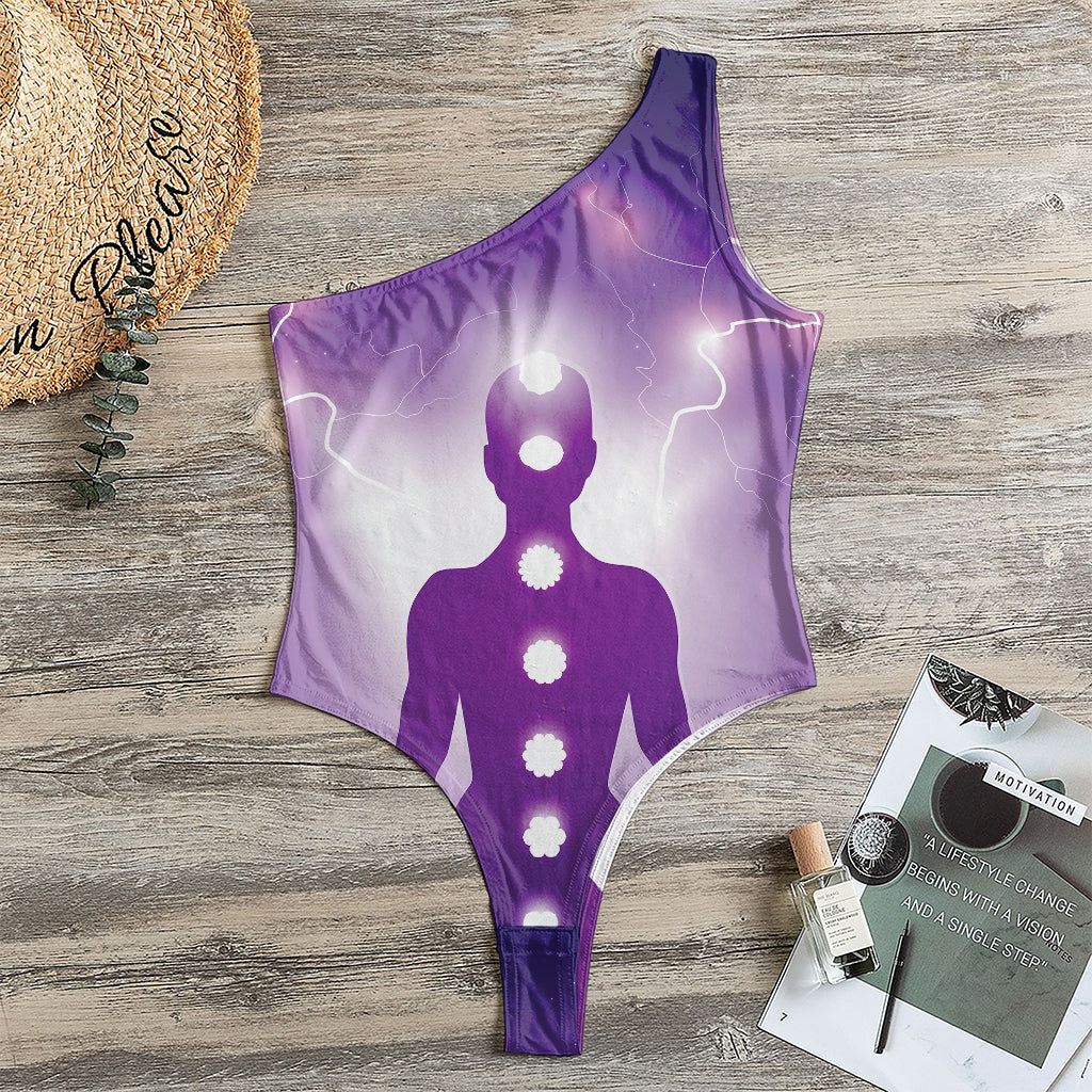 Power Of Seven Chakras Print One Shoulder Bodysuit