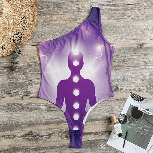 Power Of Seven Chakras Print One Shoulder Bodysuit