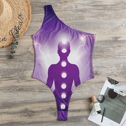Power Of Seven Chakras Print One Shoulder Bodysuit