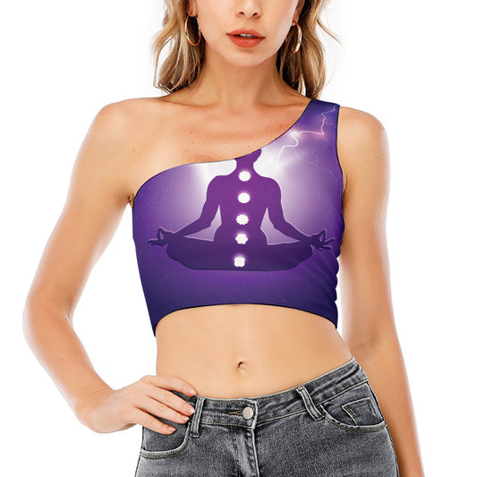 Power Of Seven Chakras Print One Shoulder Crop Top