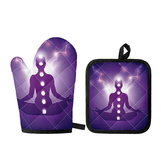 Power Of Seven Chakras Print Oven Mitt And Pot Holder Set