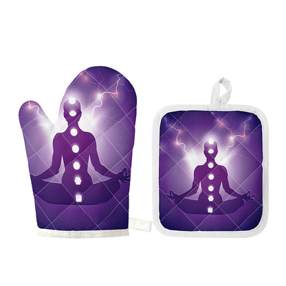 Power Of Seven Chakras Print Oven Mitt And Pot Holder Set