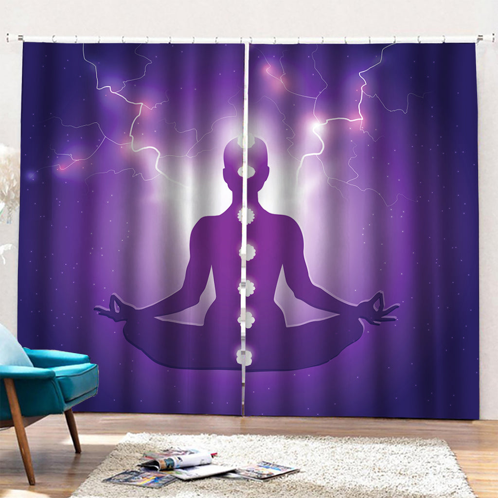 Power Of Seven Chakras Print Pencil Pleat Curtains