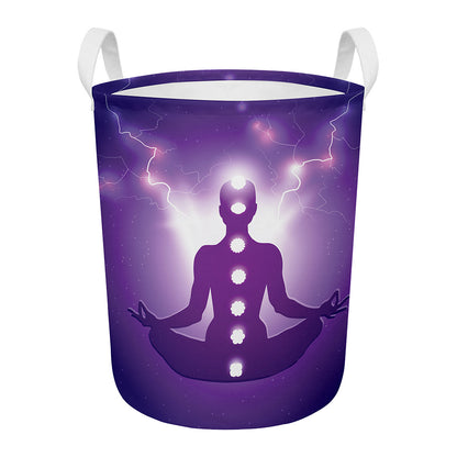 Power Of Seven Chakras Print Round Laundry Basket