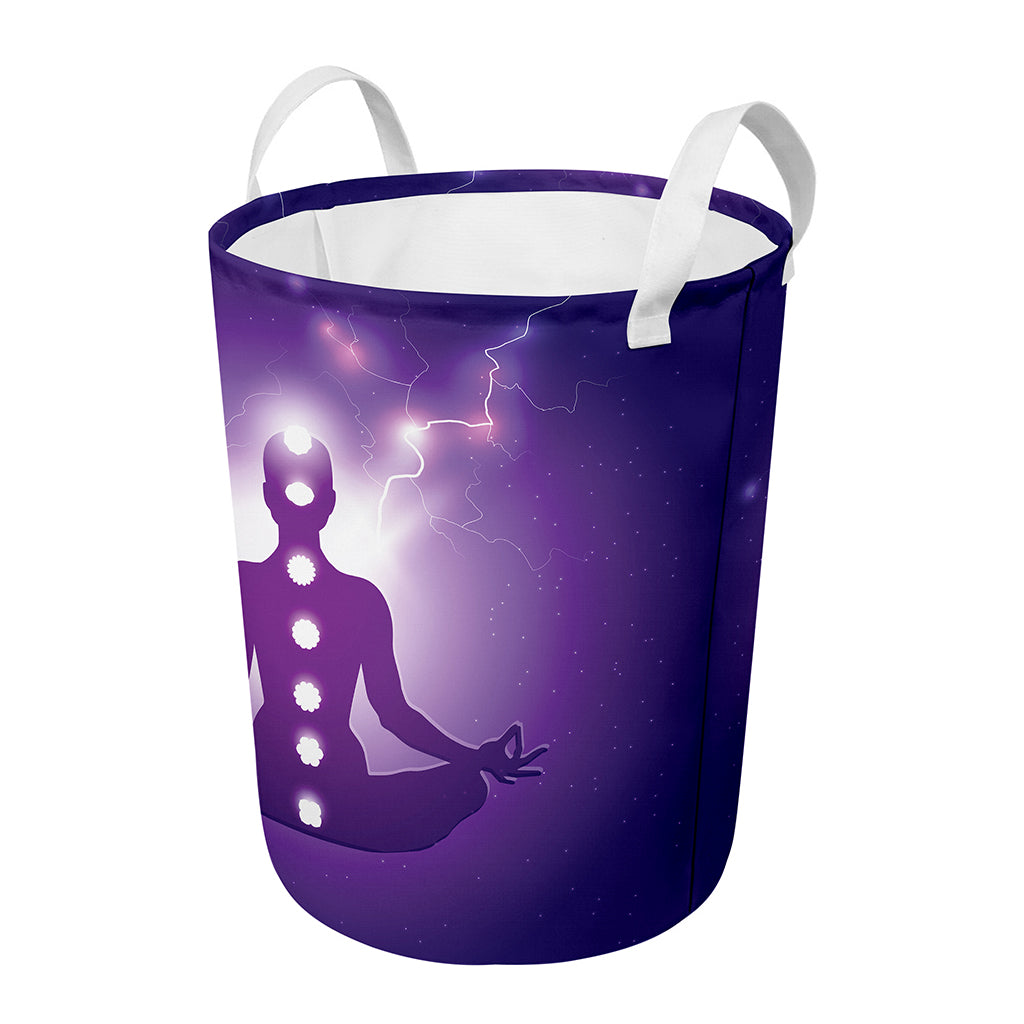 Power Of Seven Chakras Print Round Laundry Basket