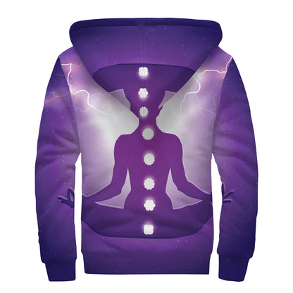 Power Of Seven Chakras Print Sherpa Lined Zip Up Hoodie