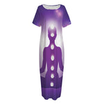 Power Of Seven Chakras Print Short Sleeve Long Nightdress