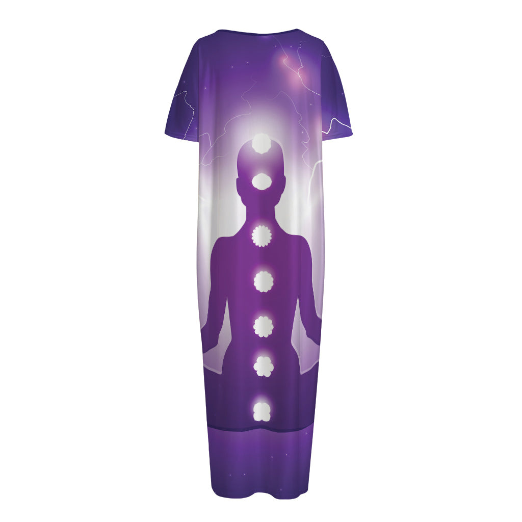 Power Of Seven Chakras Print Short Sleeve Long Nightdress