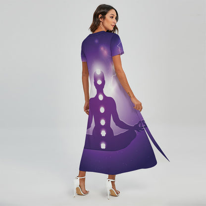 Power Of Seven Chakras Print Short Sleeve Maxi Dress