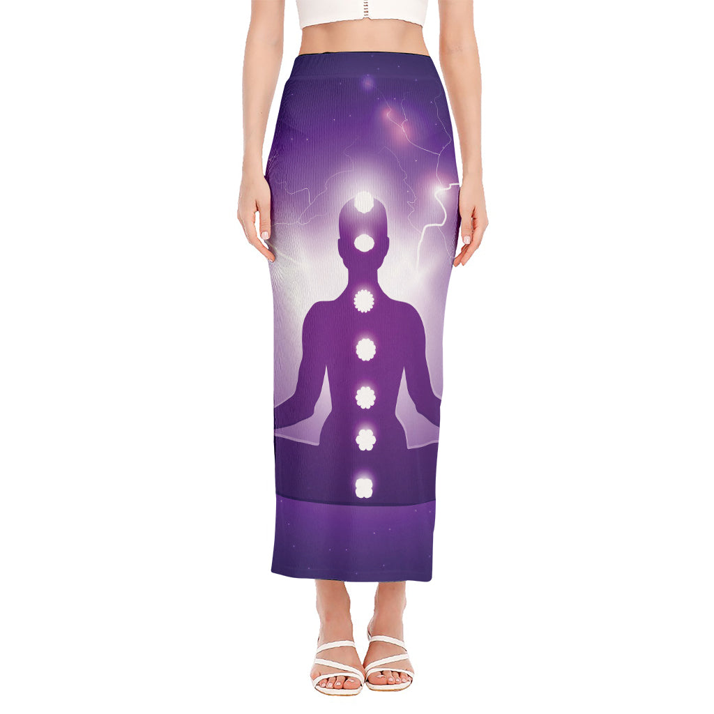 Power Of Seven Chakras Print Side Slit Maxi Skirt