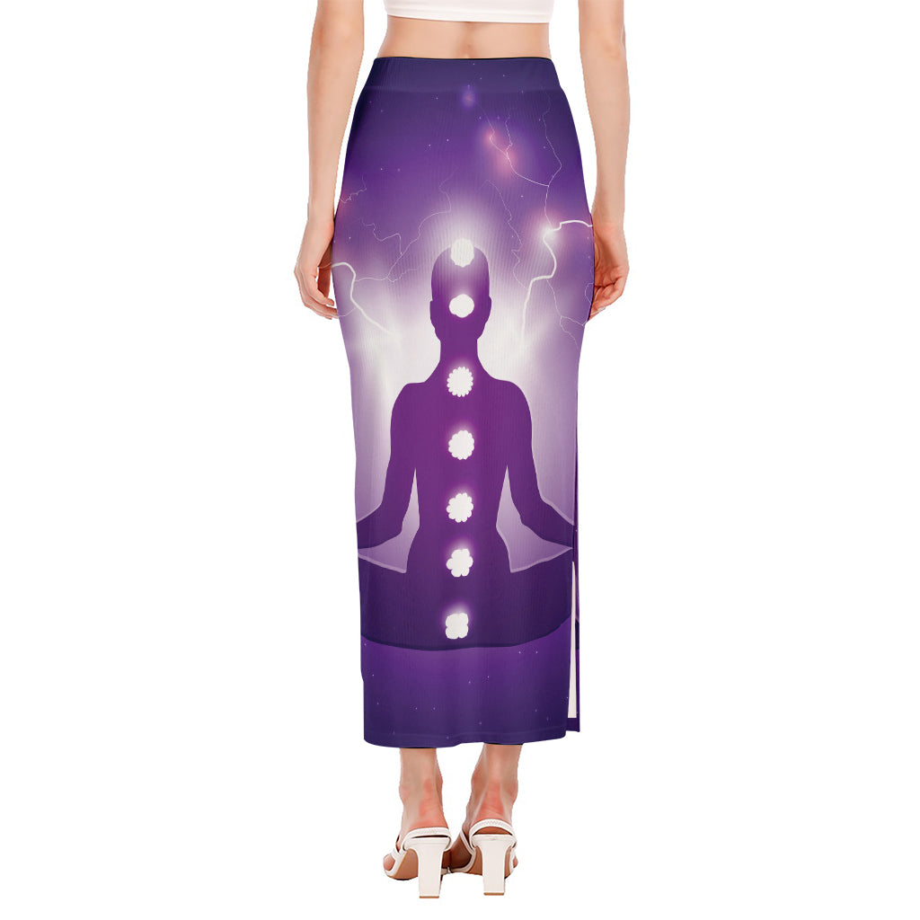 Power Of Seven Chakras Print Side Slit Maxi Skirt