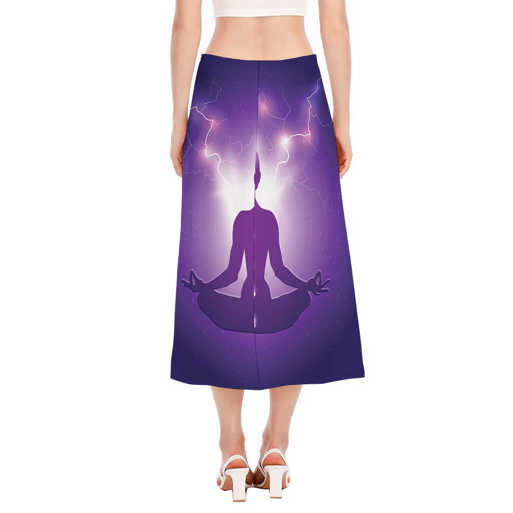 Power Of Seven Chakras Print Side Slit Midi Skirt